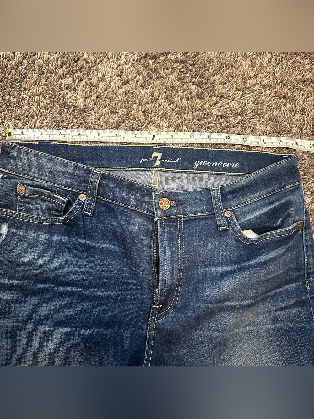 7 For All Mankind Women’s Dark Blue Skinny Jeans with Knee Distress - Picture 8 of 10